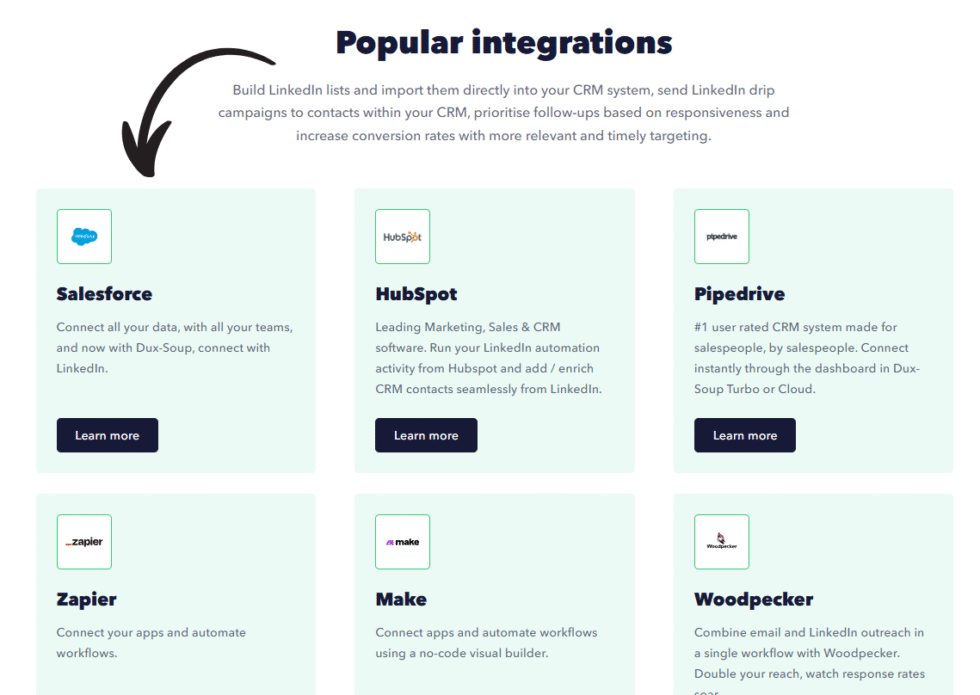 Dux-Soup Popular Integrations Image