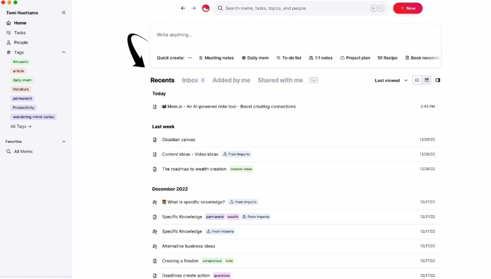 Mem AI User-friendly Interface Image