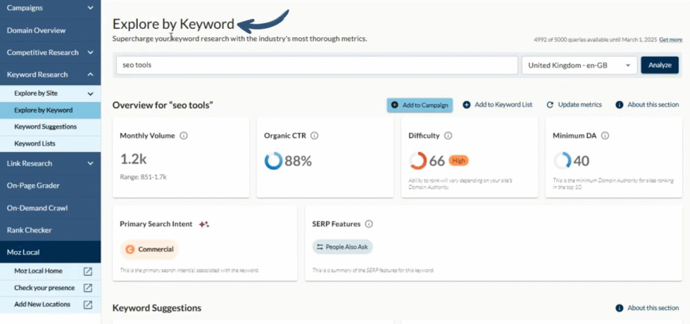 Moz Keyword Explorer