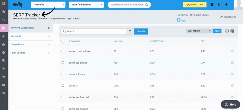 Raven Tools SERP Tracker