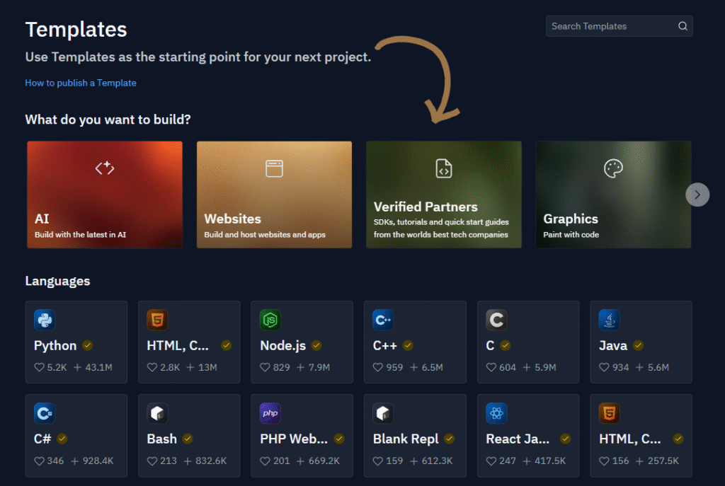Replit templates for projects