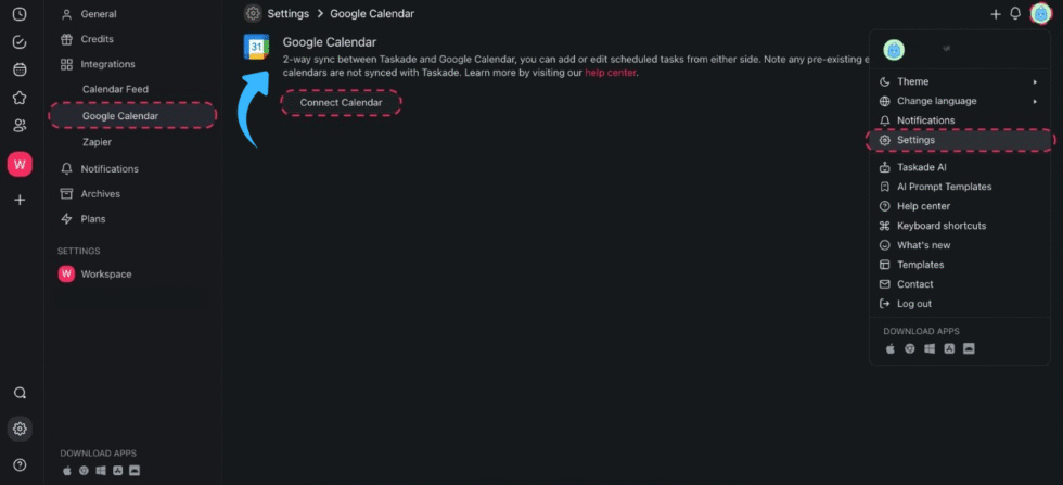Taskade Google Calendar Integration Image
