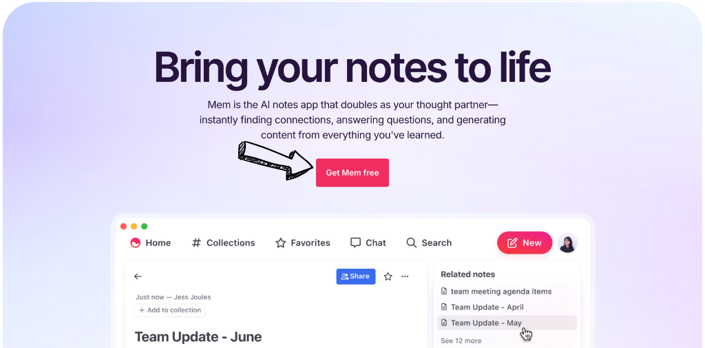 Sembly vs Mem AI: Which AI Tool is Best for You in 2025? 9 Mem AI homepage