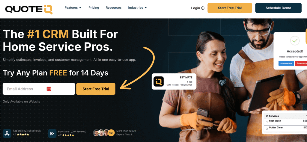 QuoteIQ Review: Best CRM for Your Business in 2025? 3 quotwiq homepage