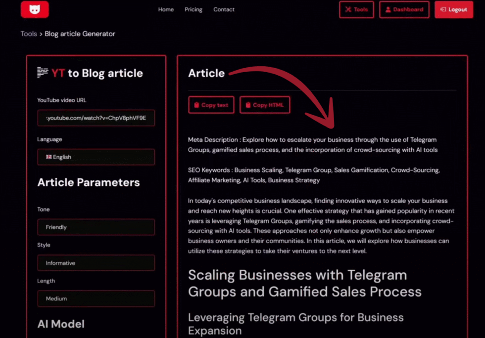 YTcopycat YT to Blog Article