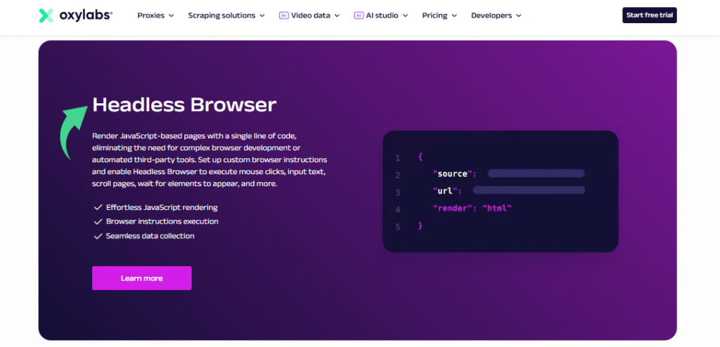 Test d'Oxylabs : le meilleur outil de web scraping en 2025 ? 9 Navigateur sans tête Oxylabs