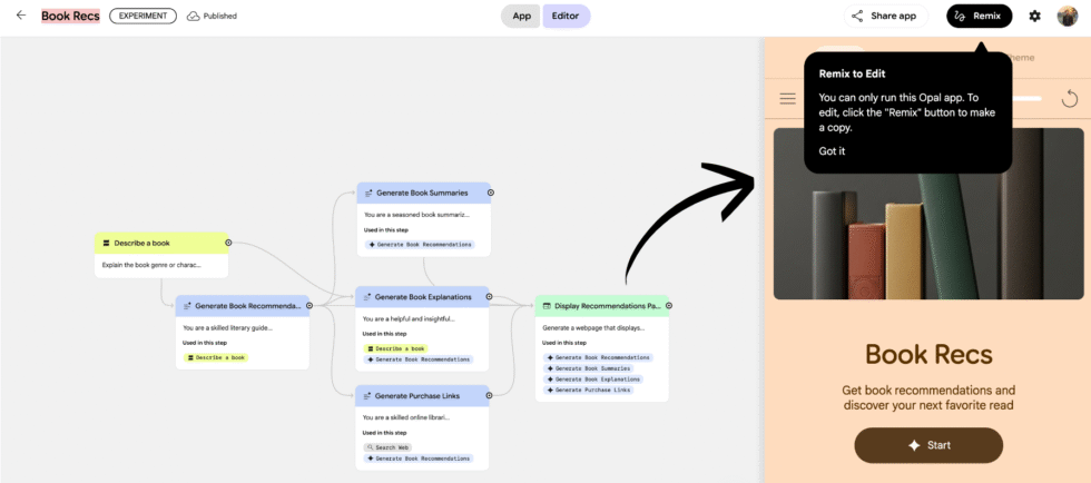 Google Opal Book Recs