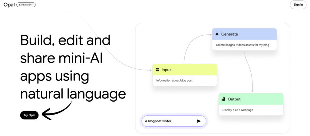 Google Opal Review: Build AI Mini-Apps Instantly in 2025? 3 google opal homepage