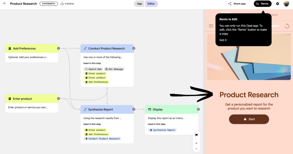 Google Opal Product Research