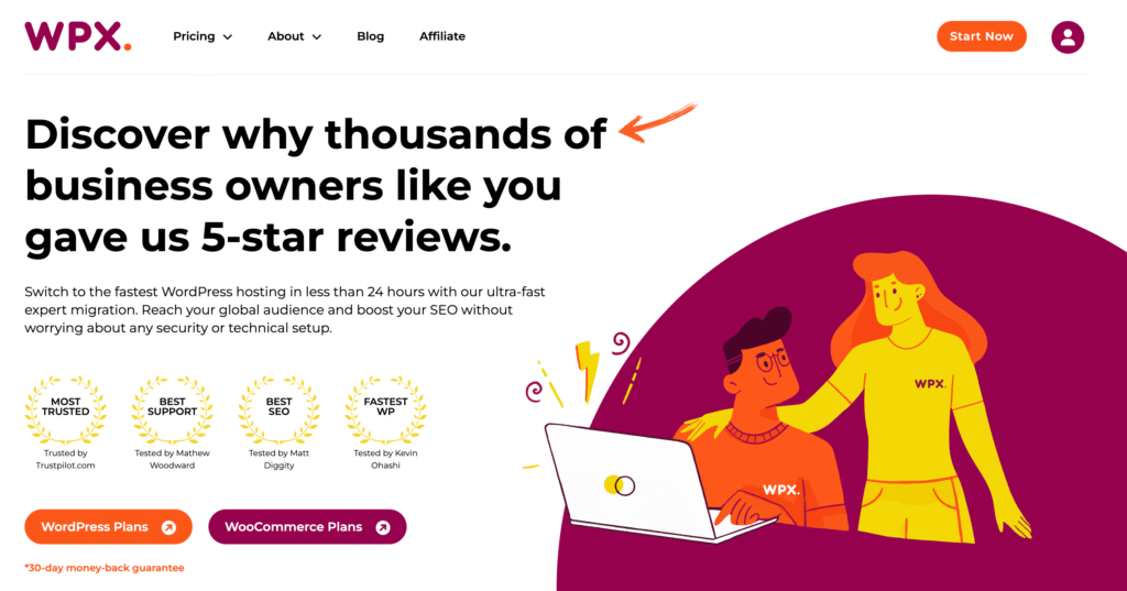 WPX hosting promotes 5-star reviews