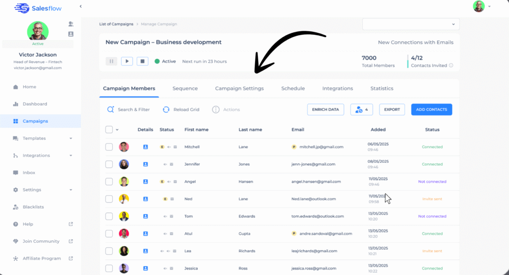 salesflow lead list